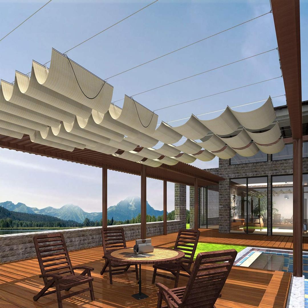 Patio 3'W x 12'L Pergola Shade Cover Retractable Canopy Replacement, Outdoor Pergolas Fabric Covers for Patio, Sun Shades Cloth with Slide-On Wire Cable for Deck Gazebo Backyard, Beige