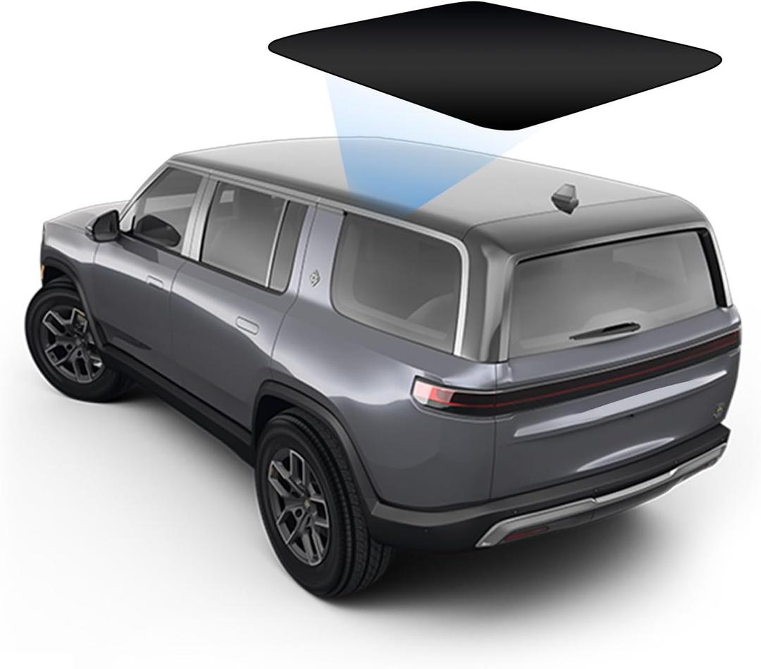PACEWALKER Glass Foldable Roof Sunshade Heat Insulation Top Window Sun Shield Covers Block UV Rays Compatible with 2022-2025 Rivian R1S Accessories(Front Black)