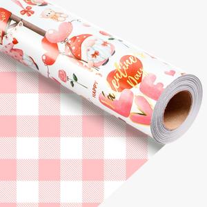 Merture Valentines Pink Gnome Wrapping Paper Roll - 17 In x 32.8 Ft (46.5 sq.ft.ttl.) - Adorable Gnome, Heart and Rose with Gold-Printed Valentines Day Lettering Design for Romantic Celebrations, Weddings, Bridal Showers, Anniversary for Women, Girlfriend, Wife, Lover