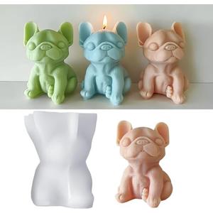 Cute Sitting Dog Candle Mold, 4 Inch Bulldog Silicone Mold, Animal Resin Mold for Soap Soy Wax Epoxy DIY Handcraft Home Ornaments Wedding Party Home Decoration