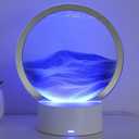 KPNUWN Moving Sand Art Liquid Motion, 3D Deep Sea Sandscape Color Quicksand Decor, Round Glass Moving Sand Art Picture Relaxing Desktop Home Office Work Decor (Blue, 6 inch)