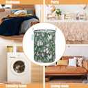 Laundry Basket Canvas Fabric Collapsible Organizer Basket for Storage Bin Toy Bins Gift Baskets Bedroom Clothes Children Nursery Hamper (Round Leaf)