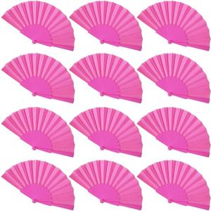 Gionforsy 12pcs Clap Fabric Folding Chinese Tai Chi Fan Set Decorative Folding Hand Fan for Festival Dance Party (Rore Red)