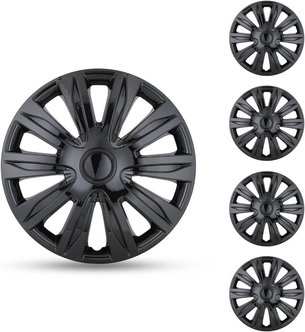 Hubcap Wheel Cover Replacement R15 Hub Caps Universal-Fit Steel Wheel Rim Cover ABS Material Exterior Accessories for Car Truck SUV - Set of 4, (15-inch, Black）