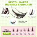 KEYYOU Fairy Brown Lash Clusters Eyelash Extension D Curl 144Pcs Eyelash Extension Wispy Natural Invisible Band Lash with Waterproof DIY Lash Extension at Home(Fairy Brown-D-8-18MIX)