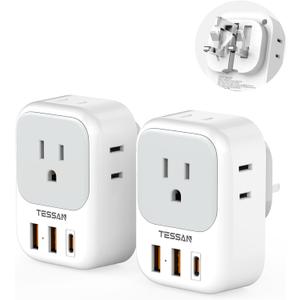 UK Adapters for Travel, TESSAN US to UK Ireland Plug Adapter 20W, Foldable Power Adaptor with 4 Outlets 3 USB(PD 20W 1 USB C) Charger, Type G for USA to Scotland London England Hongkong Dubai Irish