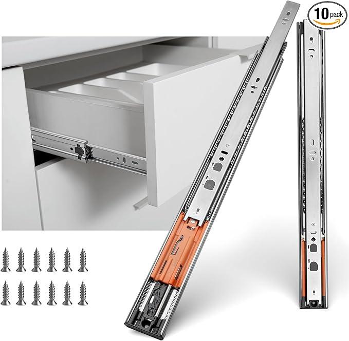 LONTAN Push to Open Soft Close Drawer Slides, Heavy Duty Drawer Glides Metal Ball Bearing and Full Extension Cabinet Rails 100 LB Capacity, count of 10, size: 18