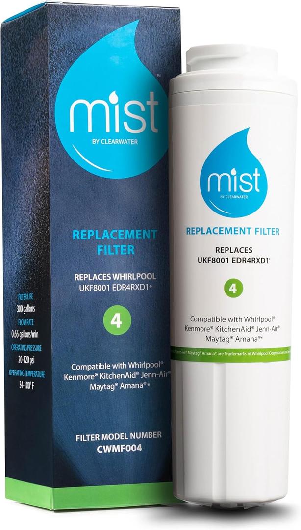 Mist EDR4RXD1 Refrigerator Water Filter Replacement for EveryDrop Filter 4  Maytag UKF8001AXX-200, UKF8001AXX-750, Whirlpool UKF8001, WHR4RXD1, 4396395  NSF 42 & 372 Certified