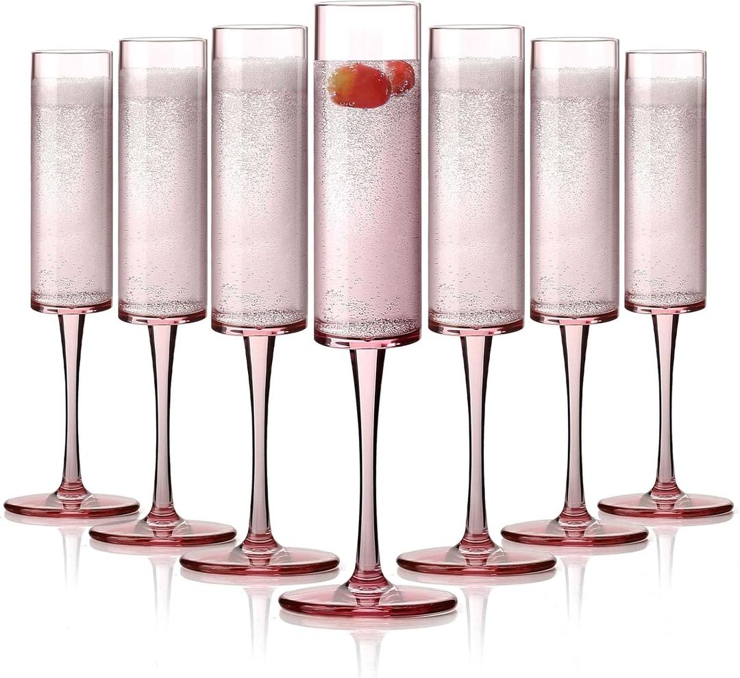 16 Pack Plastic Champagne Flutes, 5.5 Oz Unbreakable Goblet Glasses Reusable Champagne Toasting Cups - Modern & Elegant for Wedding Party Anniversary Christmas Birthday (5.5oz-Pink-16pack)