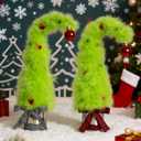 Set of 2 Lime Green Christmas Table Tree - 17Plush Christmas Tabletop Mini Tree Decorations with Red Balls, Indoor Xmas Home Decor for Table Office Mantle
