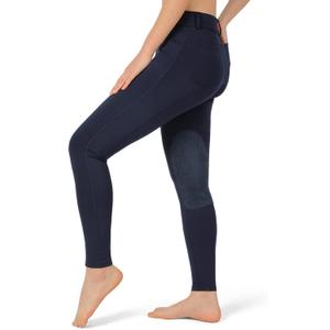beroy Kids Horse Riding Knee-Patches Pants Girls Equestrian Front-Zip Breeches Legging with Pockets (Blue, S)