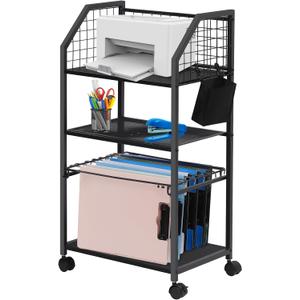 SEHERTIWY 3-Layer Rolling File Cart with Hanging Folders, Under Desk Storage with Drawer, Small File Cabinet with Wheels for Home,Living room, Office, School,Black