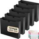 Plastic File Jackets Letter Size,12 Pack Reinforced Manilla File Pocket Folders, Heavy Duty File Folders with Straight Cut Tab,2 Inch Expanding File Folder for Documents,File Pockets
