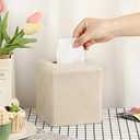 Twill Texture Tissue Box Cover Square, Resin Facial Tissue Holder Covers Square Cube Tissue Box Holder with Open Bottom for Bathroom Vanity Tops, Bedroom Dressers, Kitchen Countertop, Travertine Beige