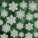 24PCS Snowflake Ornaments, Christmas White Snowflakes Tree Decorations, Plastic Glitter Snow Flakes Decorating Hanging, Xmas Tree Ornaments Indoor Ceiling Fireplace Winter Wonderland Decor (Transparent)