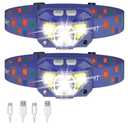 Headlamp Flashlight, Lumen Ultra-Bright LED Rechargeable Headlight with White Red Light,2-Pack Waterproof Motion Sensor Head Lamp,8 Modes for Outdoor Camping Running Fishing- Blue