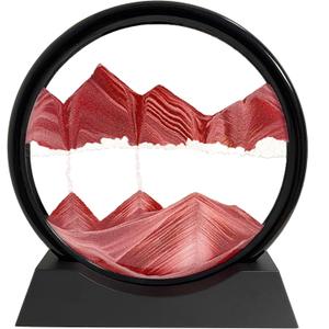 SANDCLE Moving Sand Art Liquid Motion - Moving Sand Art Picture Decor 3D Deep Sea Sandscape, Round Glass Frame Display Flowing Sand Relaxing Toy for Desktop Home Office Work Decoration(Red, 12")