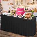 Rinpon Thick 2 in 1 Spandex Table Skirt and Cover 4ft, Rectangle Fitted Tablecloth with Pleated Skirt, Wrinkle Free Rectangular Table Cloth for Banquets and Vendor Event (Black, 48"*24"*29")