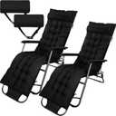 Kigley 2 Set 67 x 21 Inch Lounge Chair Cushion with Headrest Soft Patio Chaise Lounge Cushion for Outside Sofa Lawn Furniture Chair Pads with 8 Tie for Outdoor Indoor Patio Home(Black)