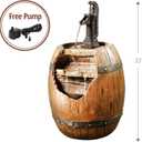 7 x Teamson Home Vintage Barrel Waterfall Fountain with Pump for Outdoor Patio Garden Backyard Decking, 33 Inch Height, Wood
