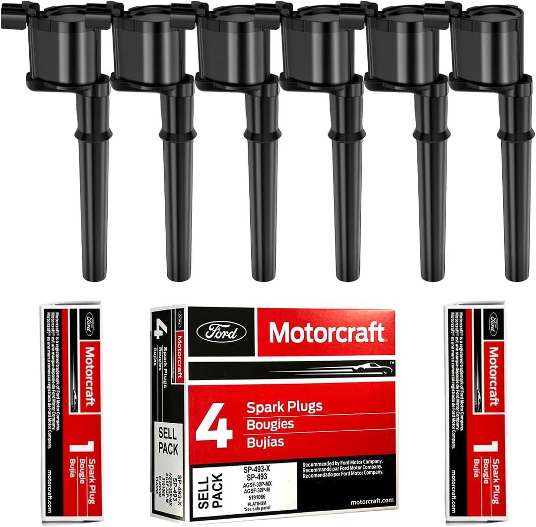 Motorcraft Set of 6 Spark Plugs SP493 AGSF32PM Platinum & MAS Ignition Coils Pack Compatible with Ford Escape Taurus Mzda Tribute Mercury Montego Sable Replacement for DG513 DG500 FD502