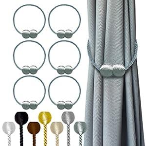 Hion Magnetic Curtain Tiebacks Gray Blue 6 Pack, Curtain Tiebacks Buckles Holdbacks Holders Hooks Clip for Home Bedroom Office Decorative Thick or Thin Curtain