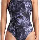 Arena Women's Performance Crackle Team Print Swimsuit Light Drop Back Pro Training Bathing Suit, Black, Size 20