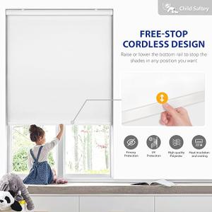 LazBlinds Cordless Roller Shades, Free-Stop Blackout Roller Blinds with Cassette Valance, Thermal Insulated UV Protection Waterproof, Roll Up Blinds for Windows, 54'' W x 72'' H, White