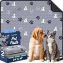 WanpeeGoo Washable Pee Pads for Dogs Mat, 2 Pack Absorbent Reusable Training Dog Pads Pet Puppy Pads, Non-Slip Potty Pads for Whelping, Playpen, Crate, Bed, Grey 24"x36"