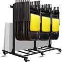 Gliretiky Folding Chair Storage Rack Cart Thickened Heavy Duty Folding Table Folding Chair Racks for Storage with Locking Rubber Wheels can Withstand 500LBS Capacity (Single layer)