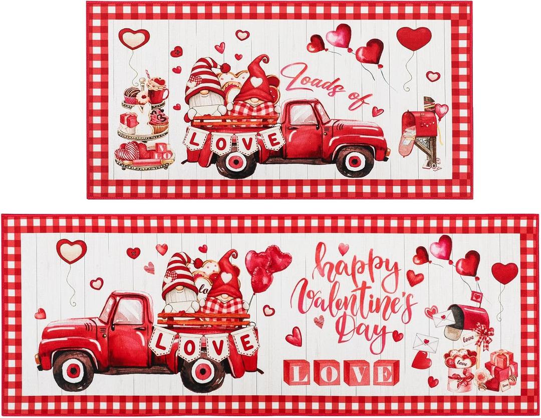 Bencailor Valentine Day Kitchen Mats Red Heart Welcome Door Rug Non Slip Washable Decorative Doormat Absorbent Carpet Floor Mat for Indoor Outdoor Home Front Door Bathroom Decor (Romantic)