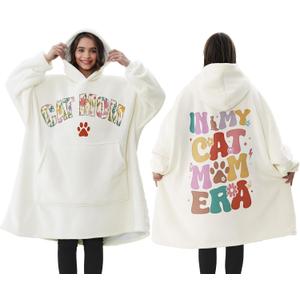 Cat Lover Gifts for Women Mothers Day Gift for Cat Lover Cat Mom Lady Birthday Gift Wearable Blanket Hoodie Cat Mom Gift for Women Mom Daughter Wife Aunt Her Oversized Sherpa Fleece Blanket Sweatshirt