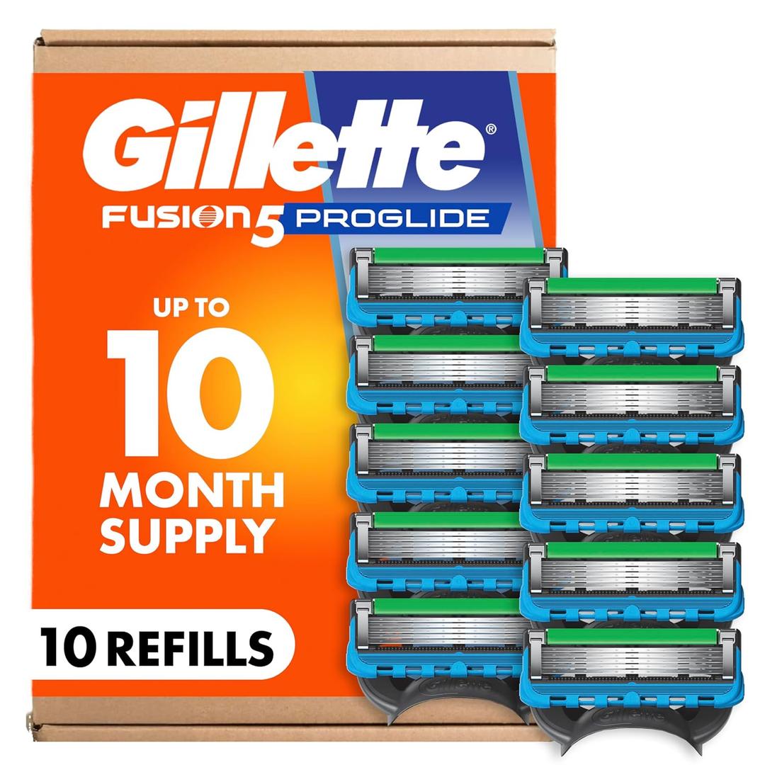 Gillette Fusion5 ProGlide Razor Refills for Men, 10 Razor Cartridges for FlexBall Razor Handle, 5-Blade Razor Blades, Precision Trimmer for Men