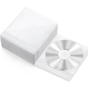Harloon 100 Pack DVD Sleeves Covers Double Sided Refill Plastic Storage Sleeve for Blank Storage Binders Clear Disc Holder Cases for Protection Replacement(White)