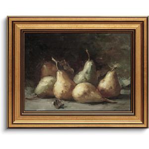 Gold Framed Wall Art Vintage Pear Still Life Canvas Art Farmhouse Fruits Picture Wall Decor Antique Prints Rustic Kitchen Paintings Country Artwork for Bedroom Bathroom Living Room 8x10 Inch