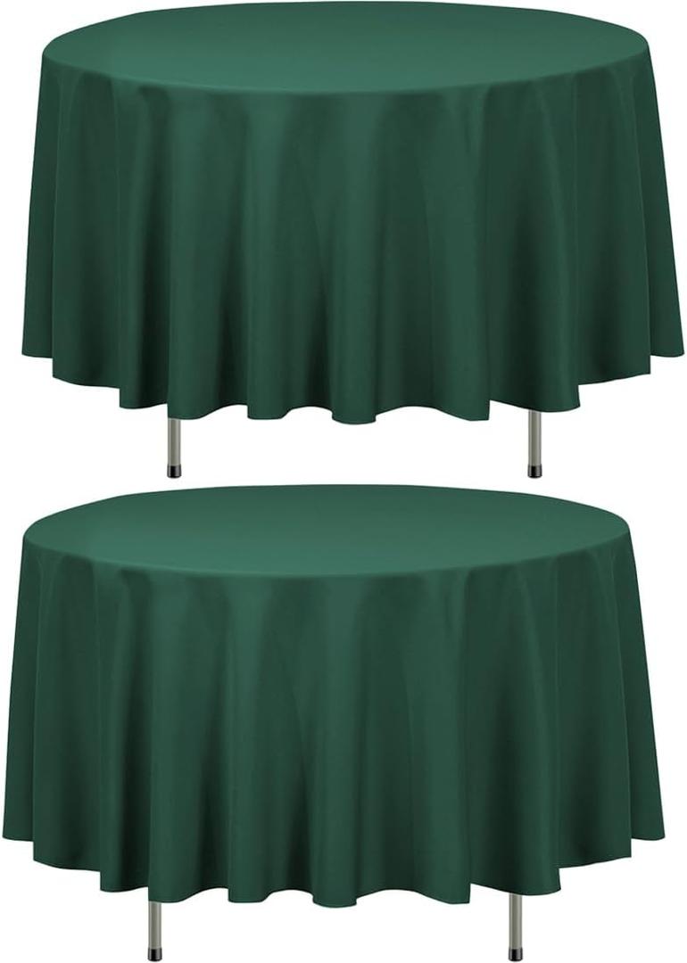LTC LINENS 2 Pack 90 Inch Round Tablecloth Hunter Green - Wrinkle Resistant Table Cloth for Round Table -Washable Polyester Fabric Table Cover for Wedding, Party