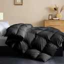 Feather and Down Fiber Comforter Insert Queen Size, 100% Cotton Cover, All Season Black Duvet Insert, Fluffy Soft Hotel Luxury Bedding for Bedroom, 90 x 90 Inches