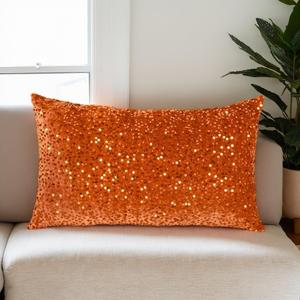ShinyBeauty Orange Velvet Pillow Covers 12X20-Inch Set of 2 Sequin Pillows Cover, Soft Decorative Cushion Cover, Rectangle Pillow Case for Sofa, Couch, Living Room Decor