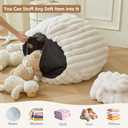 MEGO Kids Fluffy Faux Rabbit Fur Bean Bag Chair Cover(No Filler), Soft Ivory Shaggy Wide Striped Stuffed Animal Storage Bean Bag, Home Decor Ribbed Fuzzy Beanbag Cover Kids Girls Teens Adults, Beige (Small(28"x28"x32"))