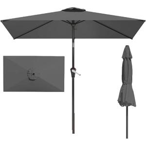 6.5' x 10' Rectangular Patio Umbrella Large Outdoor Market Umbrella w/UV Protection, Push Button Tilt and Crank Lift, Rectangle Table Umbrella for Garden, Deck, Pool, Patio, Grey
