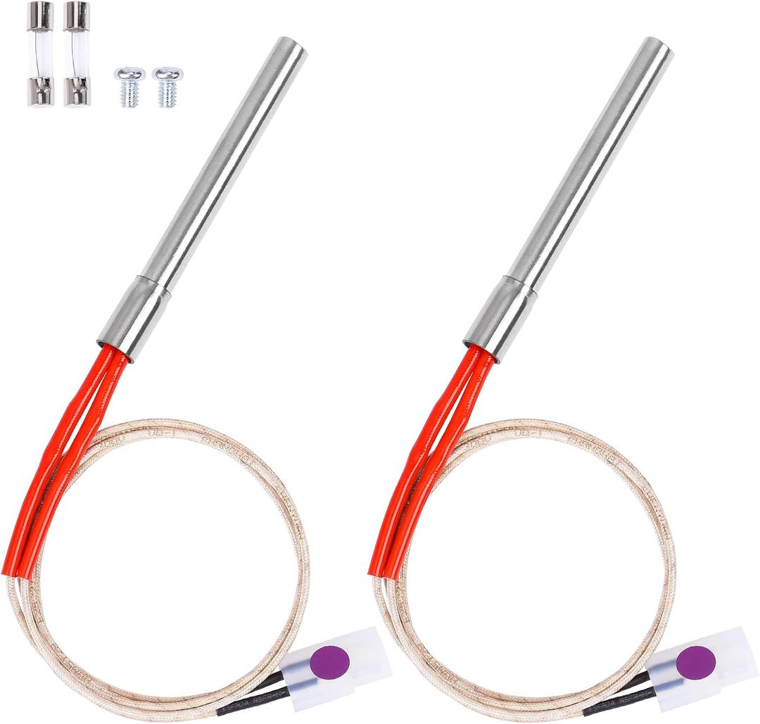 2 Pack Replacement Hot Rod Ignitor Kit for Traeger and Camp Chef Wood Pellet Grills, Upgraded Pellet Grill Igniter/Hot Rod Replacement - Durable Hot Rod Ignitor Comes with 2 Pcs Fuses, 200W 120V