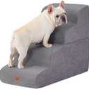 Gray Curved Dog Stairs Ramp for High Beds 22.8" H, 4-Step Dog Steps for Small Dogs and Cats, Pet Stairs for High Bed Climbing, Non-Slip Balanced Pet Step