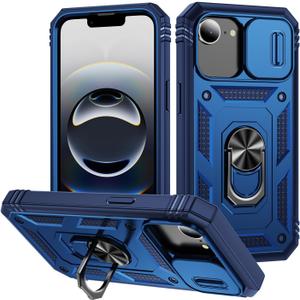 Case Compatible with iPhone 16e, Shockproof Impact Resistant with Slide Lens Protective Cover Case for iPhone 16e 6.1 inch (Blue)
