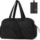 Quilted Puffer Duffle Bag for Women, Gym Bag Women, Ultra Lightweight Weekender Bags for Travel, Black TILYMOL (37L)