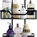 Shower Caddy Over Head Bathroom Hanging Organizer, Storage Rack Basket with Hooks for Razor and Sponge Rustproof (Black)