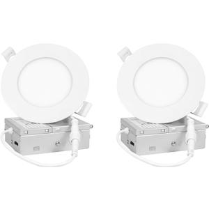 2 Pack 4 Inch LED Recessed Light, Dimmable,2700K 3000K 3500K 4000K 5000K. Canless Wafer Light, 750LM, 9W, 120V, ETL FCC