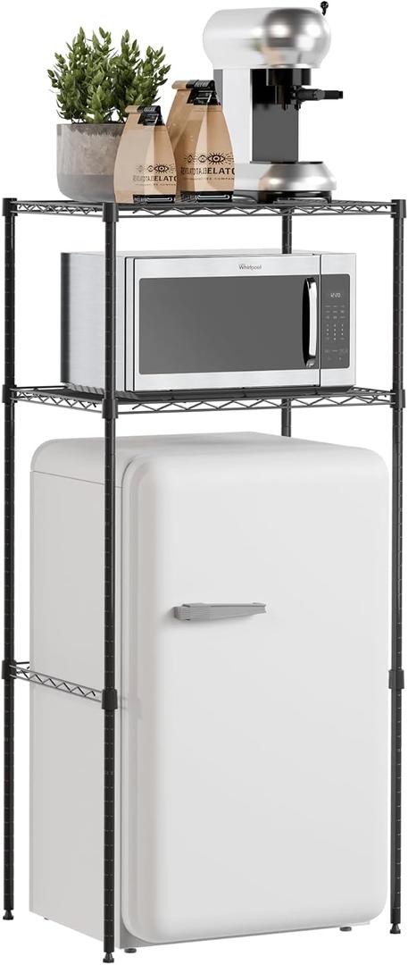 2-Tier Mini Fridge and Microwave Storage Shelf,Adjustable Height Metal Small Refrigerator Stand,110 lbs Capacity per Shelf, Max 220 lbs Total for Kitchen, Office, and Dorms,24" L x 18" D x 52" H