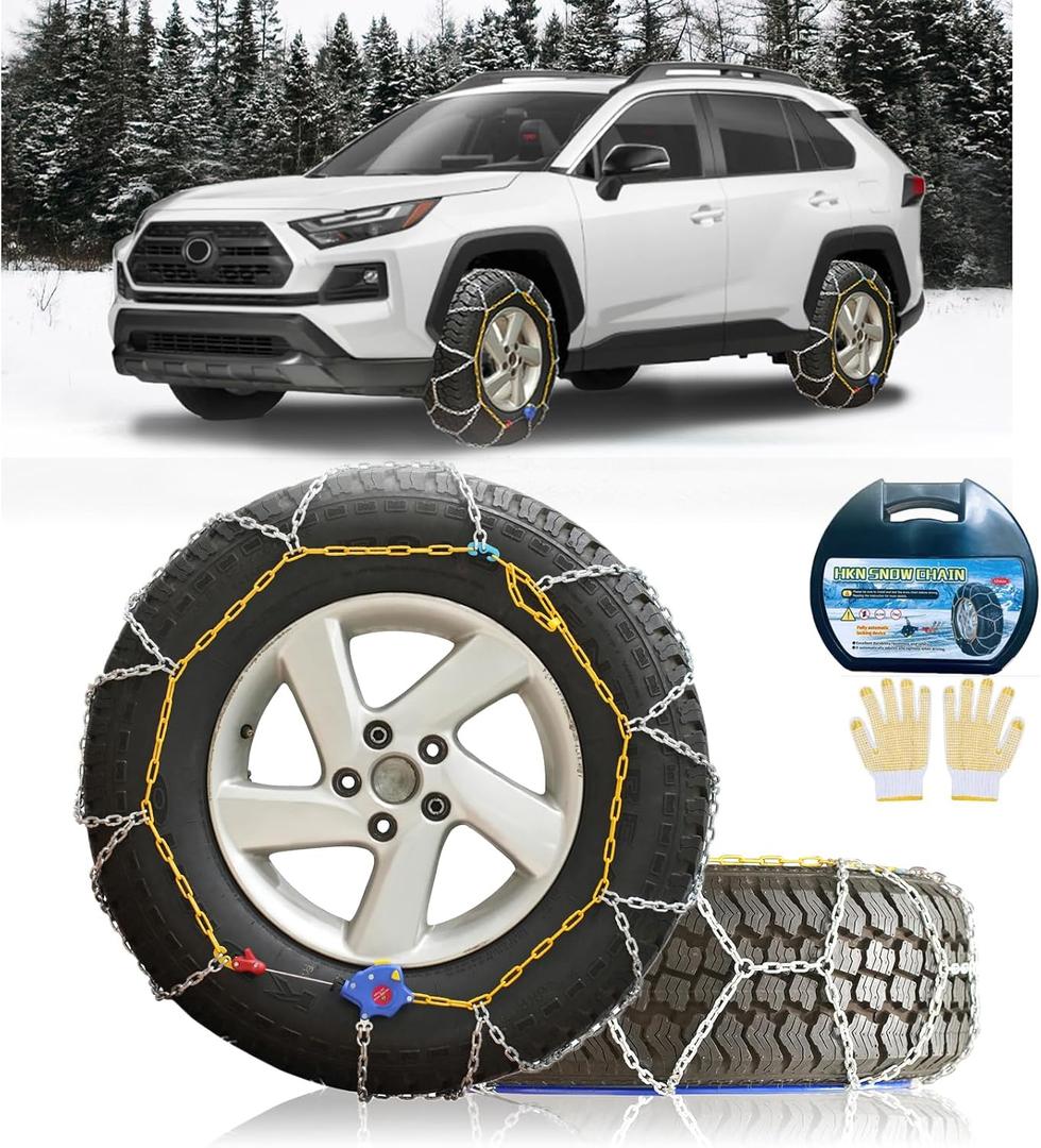 NEOCHIAEVO Auto Tightening Snow Chains Tire Chains, 1-Minute Quick Install, Universal Fit for Car/SUV/Pickup Truck, Multi-Weather Emergency Traction, Set of 2 - HKN110
