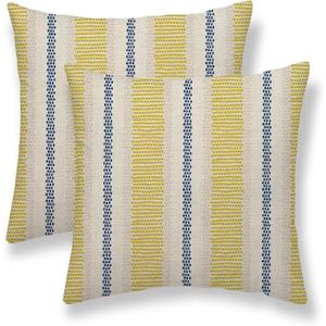 Blue Yellow Pillow Covers 24 x 24 Inch Set of 2 Boho Polka Dot Striped Decorative Outdoor Throw Pillow Covers Linen Summer Farmhouse Modern Pillowcase for Home Sofa Couch Decor