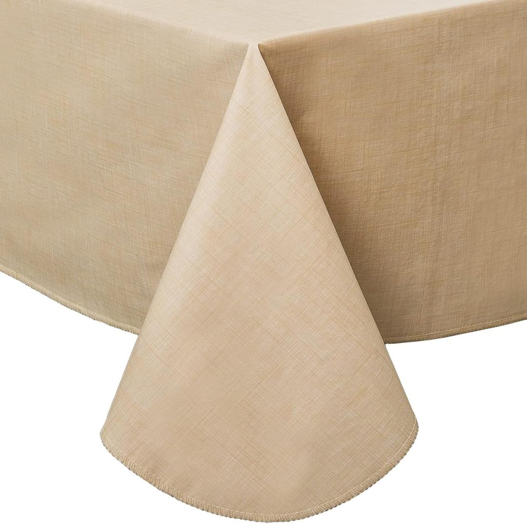 LIBERECOO Vinyl Tablecloth with Flannel Backing, Champagne, Waterproof, Stain-Resistant, Easy-Clean Table Cover for Dining, Kitchen, and Outdoor Use, 60" x 120" Rectangle